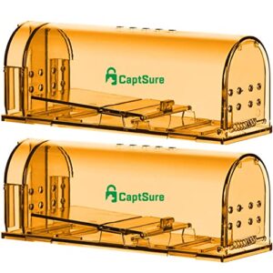 captsure 2-pack humane mouse traps indoor for home - small live mouse trap catch and release, mice traps for house indoor & outdoor - reusable catcher & no kill traps for rodent/voles/hamsters/moles