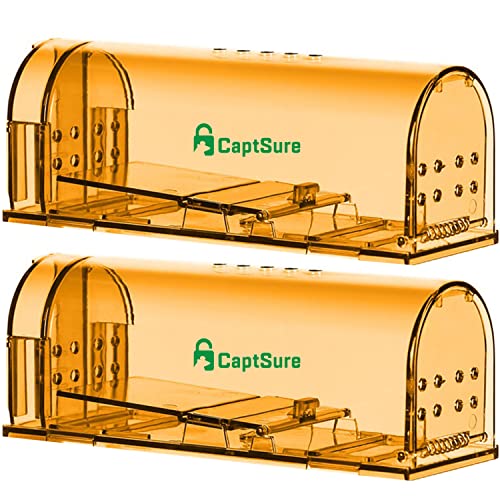 CaptSure 2-Pack Humane Mouse Traps Indoor for Home - Small Live Mouse Trap Catch and Release, Mice Traps for House Indoor & Outdoor - Reusable Catcher & No Kill Traps for Rodent/Voles/Hamsters/Moles