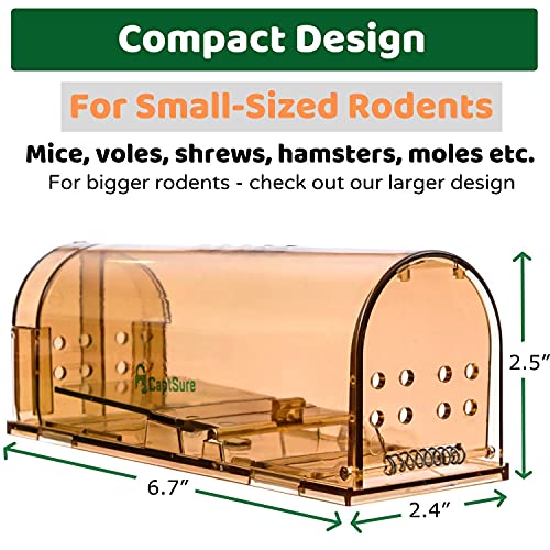 CaptSure 2-Pack Humane Mouse Traps Indoor for Home - Small Live Mouse Trap Catch and Release, Mice Traps for House Indoor & Outdoor - Reusable Catcher & No Kill Traps for Rodent/Voles/Hamsters/Moles