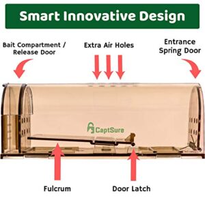 CaptSure 2-Pack Humane Mouse Traps Indoor for Home - Small Live Mouse Trap Catch and Release, Mice Traps for House Indoor & Outdoor - Reusable Catcher & No Kill Traps for Rodent/Voles/Hamsters/Moles