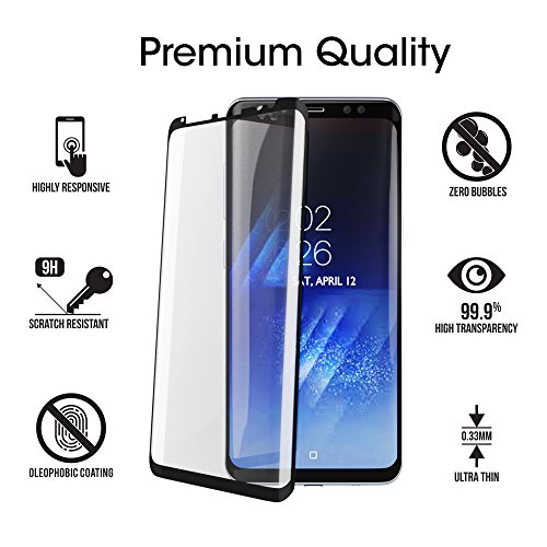 amFilm Glass Screen Protector for Samsung Galaxy S8 Plus, 3D Curved Tempered Glass, Dot Matrix with Easy Installation Tray, Case Friendly (Black)