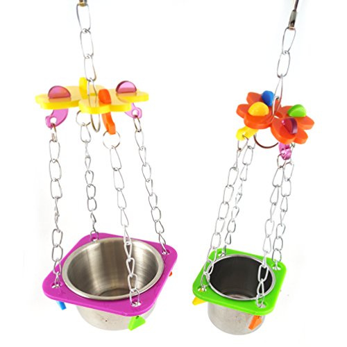 Pet Bird Food Feeding and Drinking Hanging Cup Stainless Steel Coop Hanger Cup and Cup Holder for Parrot Cage Budgie (Big)