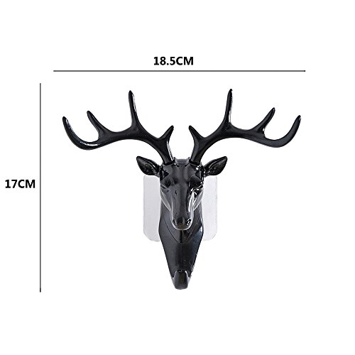 Mural Art Vintage Deer Head Antlers Wall Hook for Hanging Clothes Hat Scarf Key Deer Horns Hanger Rack Wall Decoration (Black)