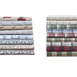 Woolrich Flannel 100% Cotton Sheet Set Warm Soft Bed Sheets with 14" Elastic Pocket, Cabin Lifestyle, Cold Season Cozy Bedding Set, Matching Pillow Case, Queen, Grey Plaid, 4 Piece