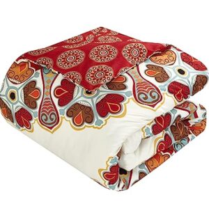 Chic Home CS5045-AN 10 Piece Aberdeen Large Scale Paisley Bohemian Reversible Printed with Embroidered Details. Queen Bed in a Bag Comforter Set Red