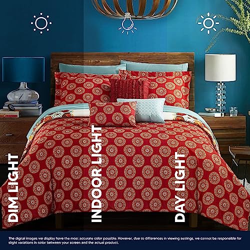 Chic Home CS5045-AN 10 Piece Aberdeen Large Scale Paisley Bohemian Reversible Printed with Embroidered Details. Queen Bed in a Bag Comforter Set Red