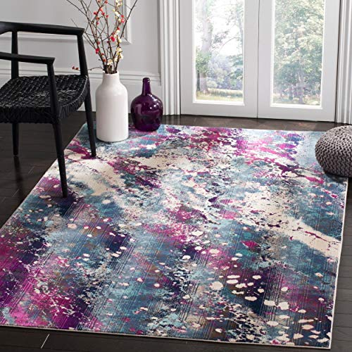 SAFAVIEH Radiance Collection Area Rug - 6'7" x 9'2", Teal & Magenta, Abstract Boho Design, Non-Shedding & Easy Care, Ideal for High Traffic Areas in Living Room, Bedroom (RAD111B)