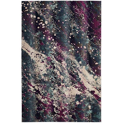 SAFAVIEH Radiance Collection Area Rug - 6'7" x 9'2", Teal & Magenta, Abstract Boho Design, Non-Shedding & Easy Care, Ideal for High Traffic Areas in Living Room, Bedroom (RAD111B)