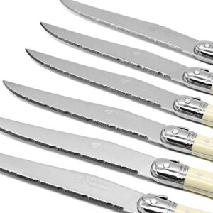 KeepingcooX® Laguiole Steak Knife with Ivory Handle, Serrated Blade, Stainless Steel Dinnerware/Tableware/Flatware/Cutlery Set of 6, Gift Box, Reputable Global Manufacturer with Certificate (GMC)