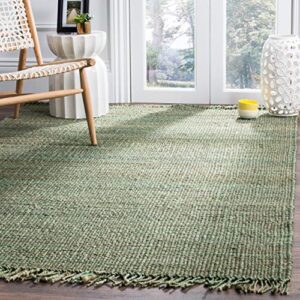safavieh natural fiber collection area rug - 5' x 8', green, handmade boho fringe woven jute, ideal for high traffic areas in living room, bedroom (nf368g)