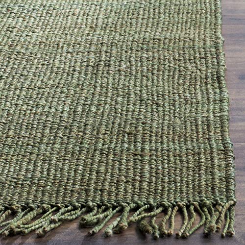 SAFAVIEH Natural Fiber Collection Area Rug - 5' x 8', Green, Handmade Boho Fringe Woven Jute, Ideal for High Traffic Areas in Living Room, Bedroom (NF368G)