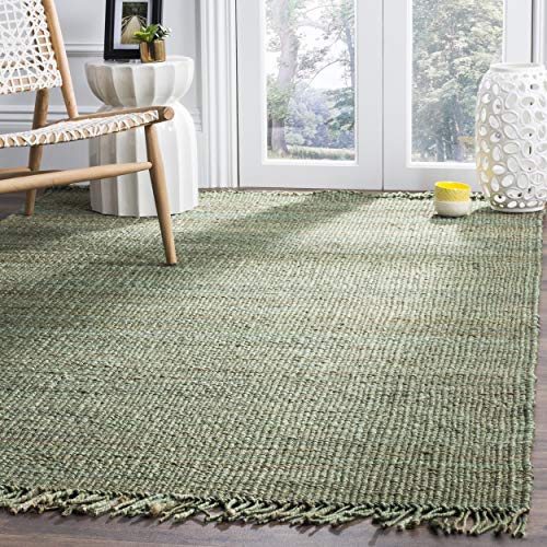 SAFAVIEH Natural Fiber Collection Area Rug - 5' x 8', Green, Handmade Boho Fringe Woven Jute, Ideal for High Traffic Areas in Living Room, Bedroom (NF368G)