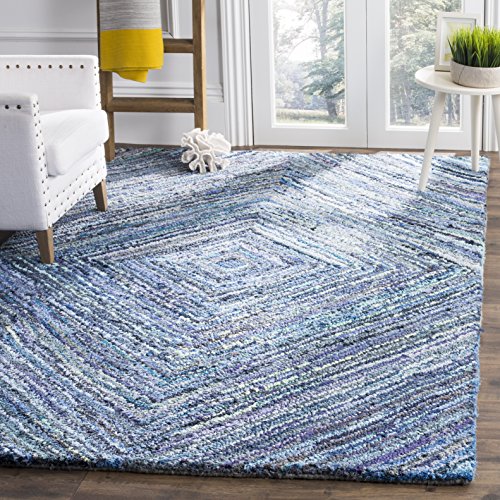 SAFAVIEH Nantucket Collection Area Rug - 8' x 10', Blue, Handmade Boho Cotton, Ideal for High Traffic Areas in Living Room, Bedroom (NAN216A)