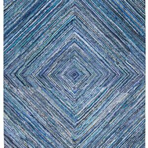 SAFAVIEH Nantucket Collection Area Rug - 8' x 10', Blue, Handmade Boho Cotton, Ideal for High Traffic Areas in Living Room, Bedroom (NAN216A)