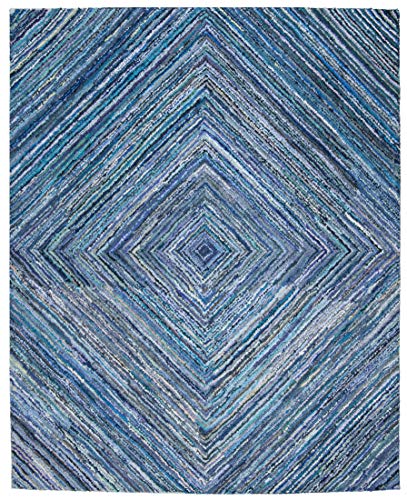 SAFAVIEH Nantucket Collection Area Rug - 8' x 10', Blue, Handmade Boho Cotton, Ideal for High Traffic Areas in Living Room, Bedroom (NAN216A)