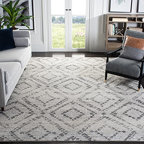 SAFAVIEH Adirondack Collection Area Rug - 6' Square, Light Grey & Grey, Modern Diamond Distressed Design, Non-Shedding & Easy Care, Ideal for High Traffic Areas in Living Room, Bedroom (ADR131C)