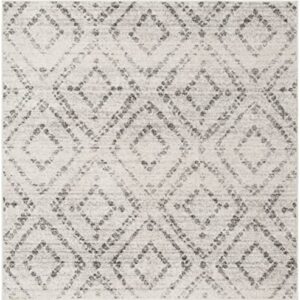 SAFAVIEH Adirondack Collection Area Rug - 6' Square, Light Grey & Grey, Modern Diamond Distressed Design, Non-Shedding & Easy Care, Ideal for High Traffic Areas in Living Room, Bedroom (ADR131C)