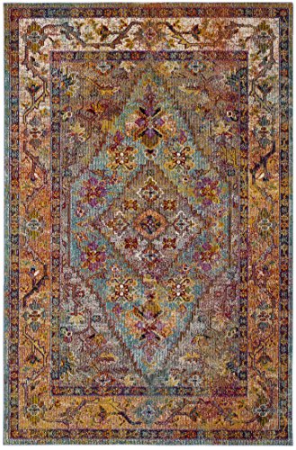 SAFAVIEH Crystal Collection Area Rug - 5' x 8', Light Blue & Orange, Medallion Distressed Design, Non-Shedding & Easy Care, Ideal for High Traffic Areas in Living Room, Bedroom (CRS507A)