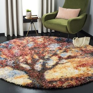 safavieh gypsy shag collection 6'7" round rust / blue gyp522c abstract non-shedding living room bedroom dining room entryway plush 2-inch thick area rug