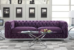 iconic home modern contemporary tufted velvet down-mix cushons acrylic leg sofa, purple