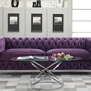 Iconic Home Modern Contemporary Tufted Velvet Down-Mix Cushons Acrylic Leg Sofa, Purple