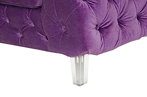 Iconic Home Modern Contemporary Tufted Velvet Down-Mix Cushons Acrylic Leg Sofa, Purple