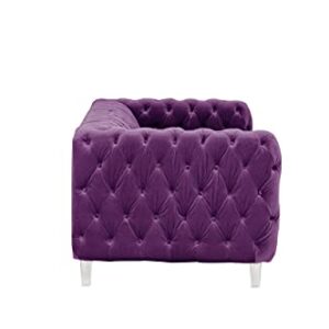 Iconic Home Modern Contemporary Tufted Velvet Down-Mix Cushons Acrylic Leg Sofa, Purple