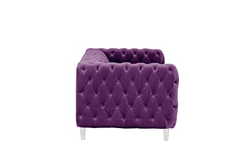 Iconic Home Modern Contemporary Tufted Velvet Down-Mix Cushons Acrylic Leg Sofa, Purple