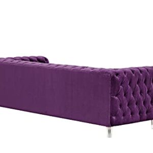 Iconic Home Modern Contemporary Tufted Velvet Down-Mix Cushons Acrylic Leg Sofa, Purple