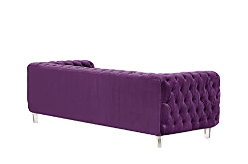 Iconic Home Modern Contemporary Tufted Velvet Down-Mix Cushons Acrylic Leg Sofa, Purple