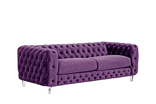 Iconic Home Modern Contemporary Tufted Velvet Down-Mix Cushons Acrylic Leg Sofa, Purple