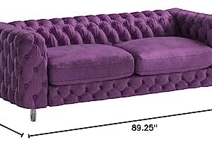 Iconic Home Modern Contemporary Tufted Velvet Down-Mix Cushons Acrylic Leg Sofa, Purple