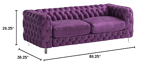 Iconic Home Modern Contemporary Tufted Velvet Down-Mix Cushons Acrylic Leg Sofa, Purple