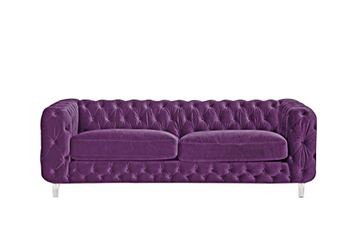 Iconic Home Modern Contemporary Tufted Velvet Down-Mix Cushons Acrylic Leg Sofa, Purple