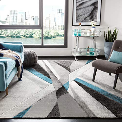 SAFAVIEH Hollywood Collection Area Rug - 5'3" x 7'6", Grey & Teal, Mid-Century Modern Design, Non-Shedding & Easy Care, Ideal for High Traffic Areas in Living Room, Bedroom (HLW710D)