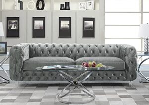 iconic home modern contemporary tufted velvet down-mix cushons acrylic leg sofa, grey