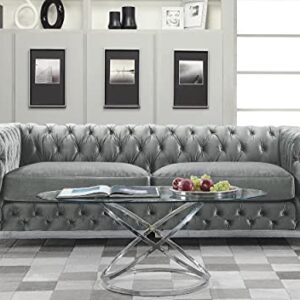 Iconic Home Modern Contemporary Tufted Velvet Down-Mix Cushons Acrylic Leg Sofa, Grey