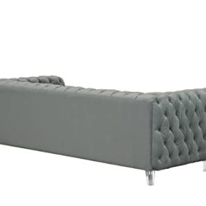 Iconic Home Modern Contemporary Tufted Velvet Down-Mix Cushons Acrylic Leg Sofa, Grey