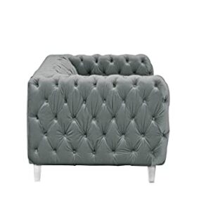 Iconic Home Modern Contemporary Tufted Velvet Down-Mix Cushons Acrylic Leg Sofa, Grey