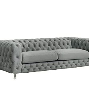 Iconic Home Modern Contemporary Tufted Velvet Down-Mix Cushons Acrylic Leg Sofa, Grey