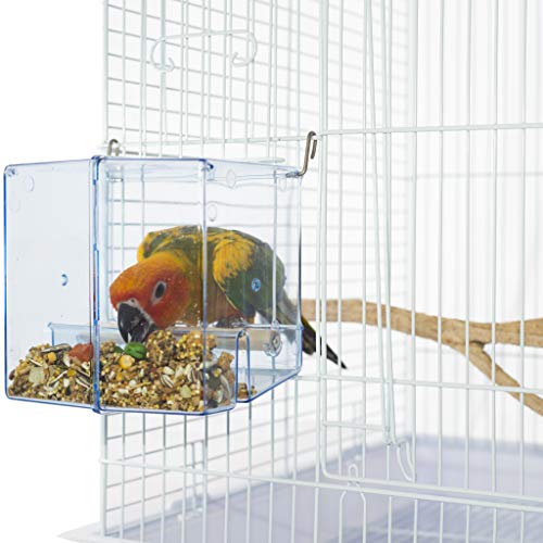 Birds LOVE Bird Feeder Seed Catcher Tray Hanging Cup Food Dish for Parrot Cage for Small Birds Lovebirds Cockatiels Canaries Sun Conures Blue