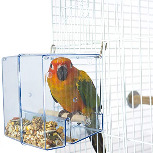 Birds LOVE Bird Feeder Seed Catcher Tray Hanging Cup Food Dish for Parrot Cage for Small Birds Lovebirds Cockatiels Canaries Sun Conures Blue