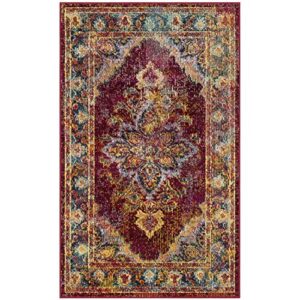 SAFAVIEH Crystal Collection Accent Rug - 3' x 5', Ruby & Navy, Medallion Distressed Design, Non-Shedding & Easy Care, Ideal for High Traffic Areas in Entryway, Living Room, Bedroom (CRS508R)