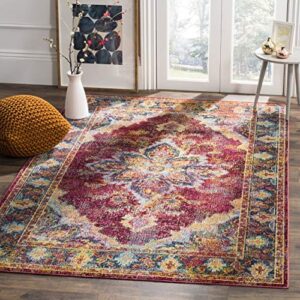 safavieh crystal collection accent rug - 3' x 5', ruby & navy, medallion distressed design, non-shedding & easy care, ideal for high traffic areas in entryway, living room, bedroom (crs508r)