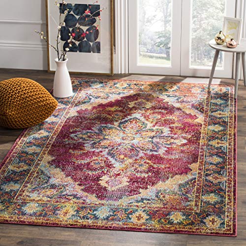 SAFAVIEH Crystal Collection Accent Rug - 3' x 5', Ruby & Navy, Medallion Distressed Design, Non-Shedding & Easy Care, Ideal for High Traffic Areas in Entryway, Living Room, Bedroom (CRS508R)