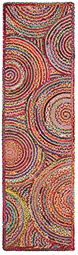 SAFAVIEH Cape Cod Collection Runner Rug - 2'3" x 8', Red & Multi, Handmade Boho Braided Circles Jute & Cotton, Ideal for High Traffic Areas in Living Room, Bedroom (CAP203A)