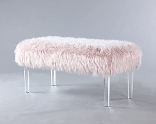 Iconic Home Trento Modern Contemporary Faux Fur Acrylic Leg Bench, Pink