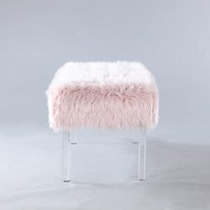 Iconic Home Trento Modern Contemporary Faux Fur Acrylic Leg Bench, Pink