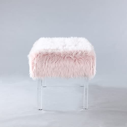 Iconic Home Trento Modern Contemporary Faux Fur Acrylic Leg Bench, Pink