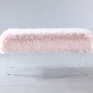 Iconic Home Trento Modern Contemporary Faux Fur Acrylic Leg Bench, Pink